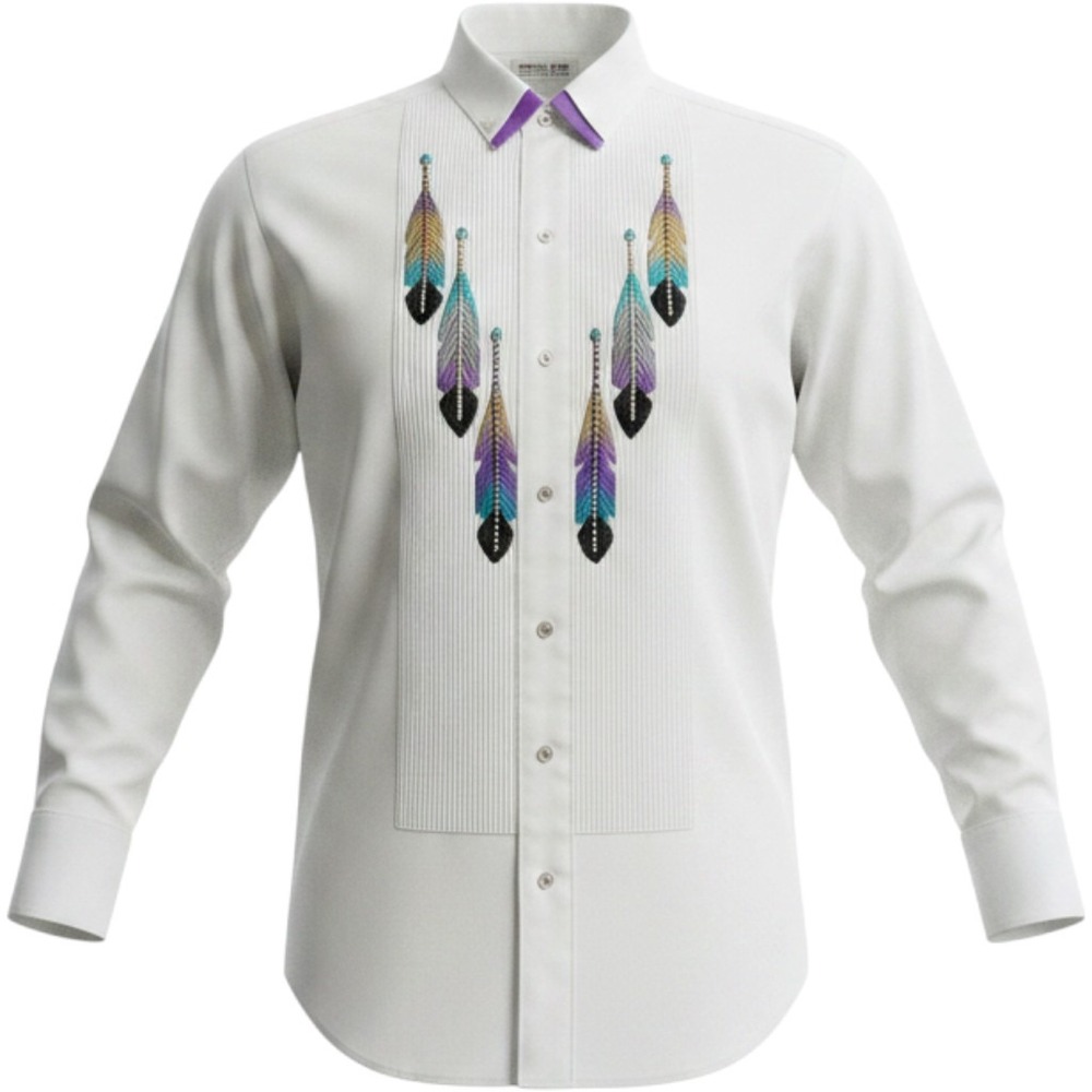 Wanted Beads Beautiful Mens White Tuxedo‎ Shirt Feather Sequin Western L 32/33